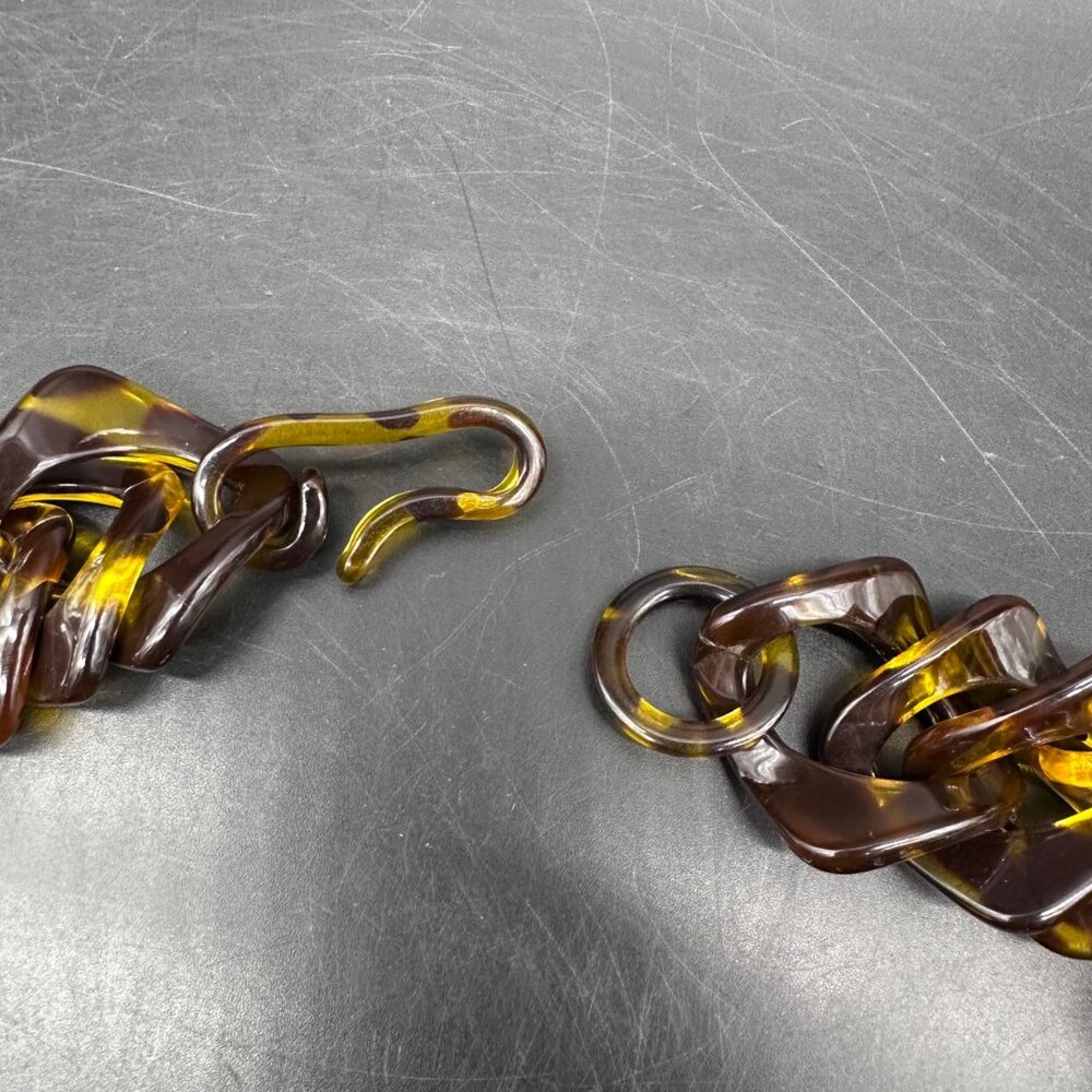 Chunky Tortoise Shell Lucite Acrylic Twist Chain Necklace Statement Jewelry Vint - Picture 4 of 7